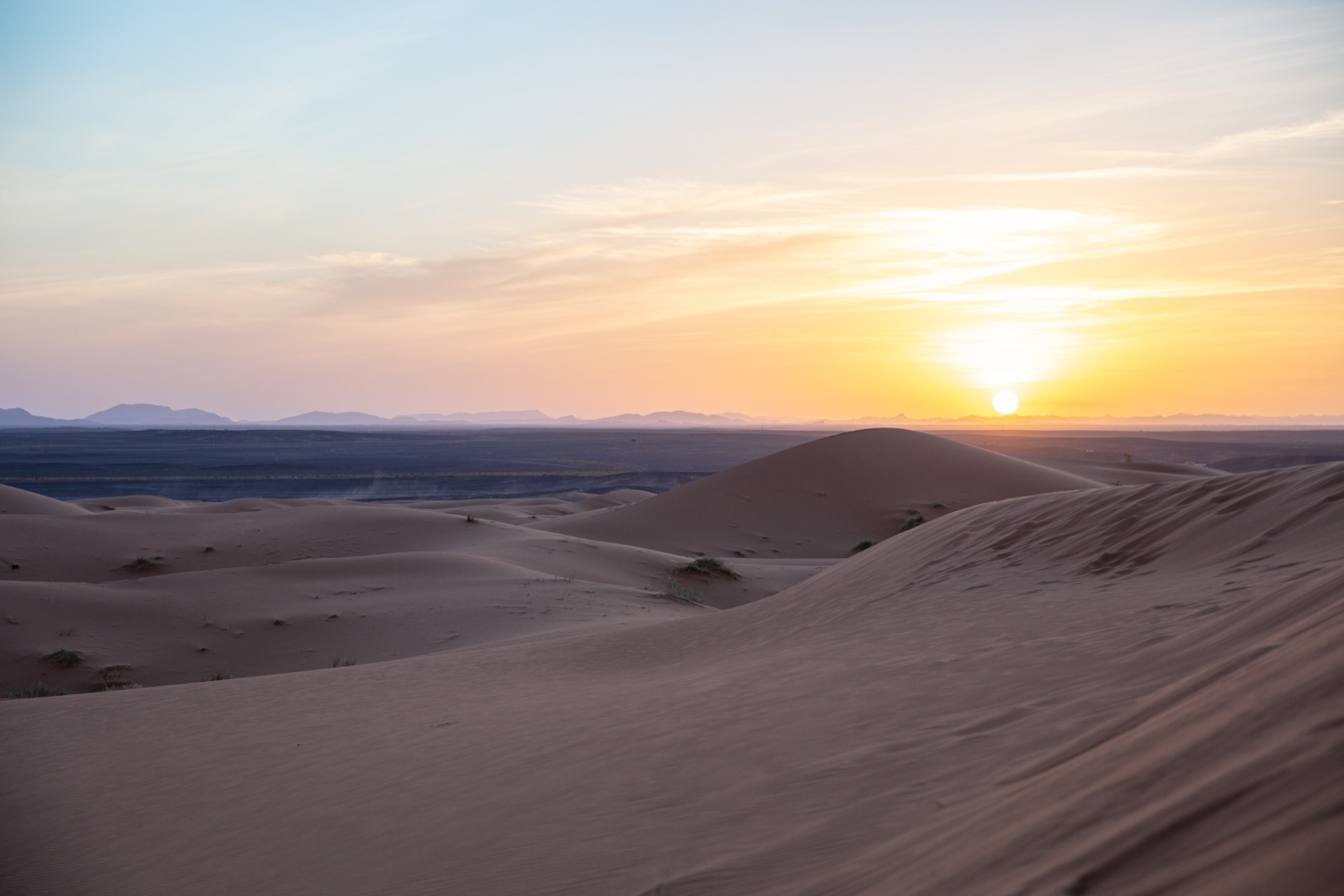 Sahara sunset over endless dunes