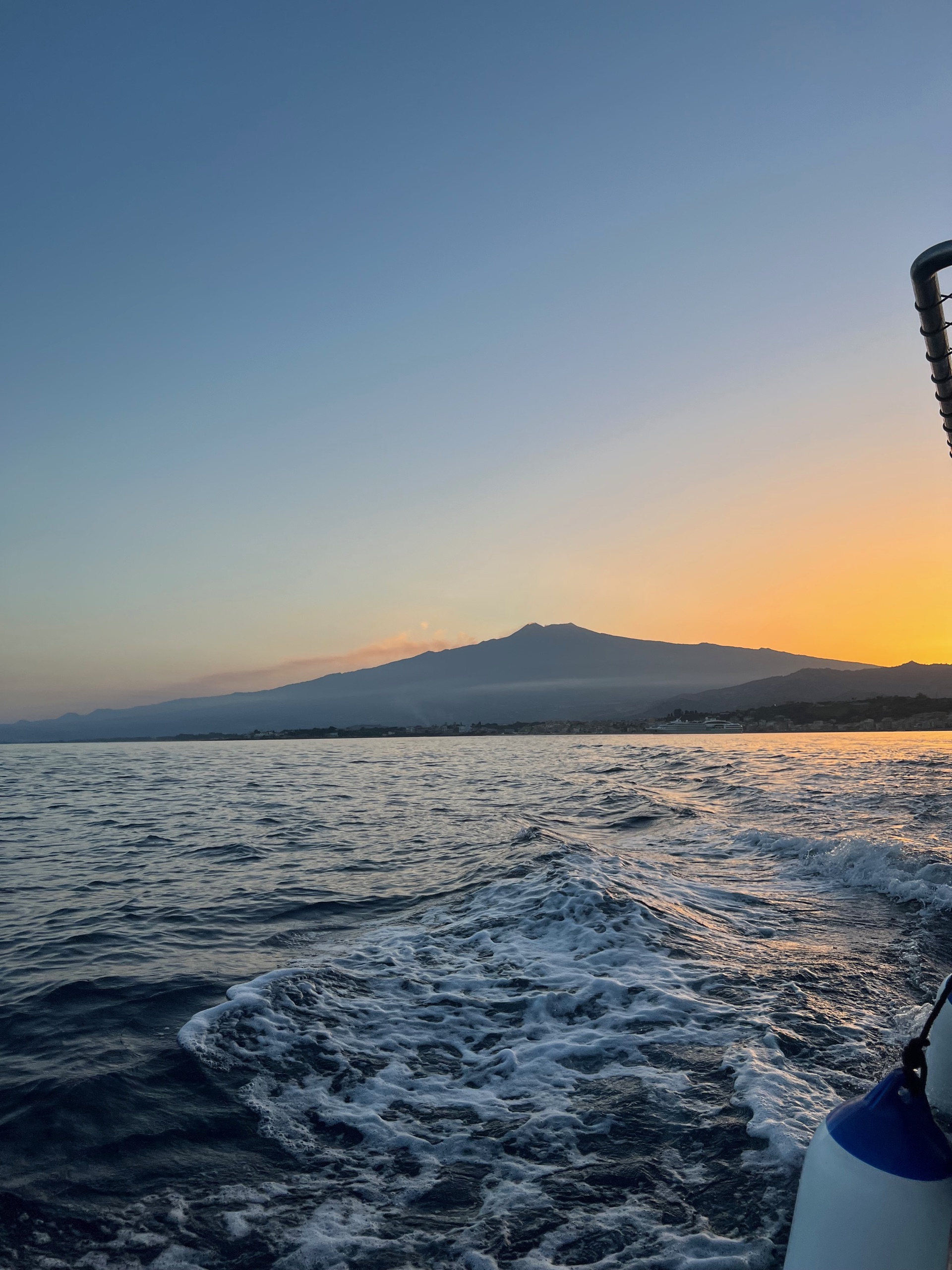 Mt. Etna at sunset from the sea